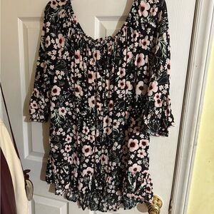 EUC Floral Black and Pink Women's Top